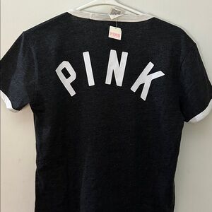 PINK Victoria's Secret Black Tee with White Logo and Trim NWT